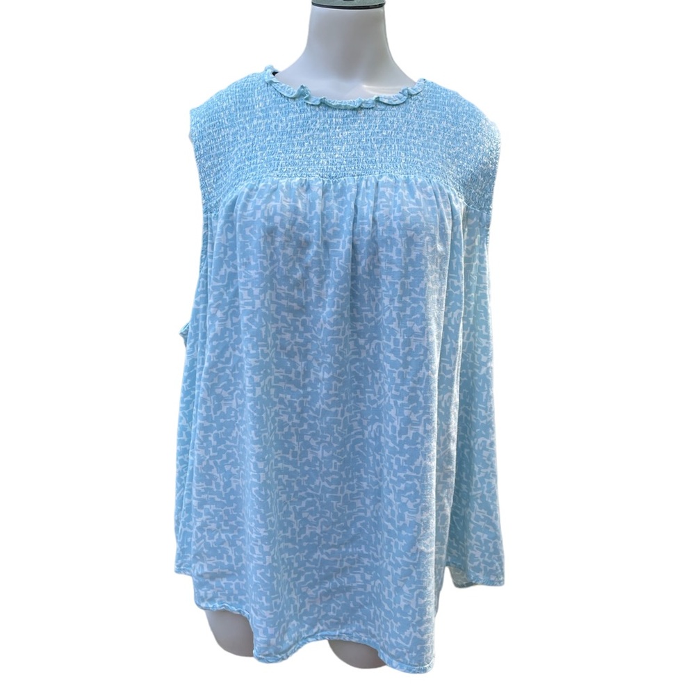 Ava & Viv High Neck Ruffle Collar Smocked Top Sleeveless Flowy Cool Light 3X